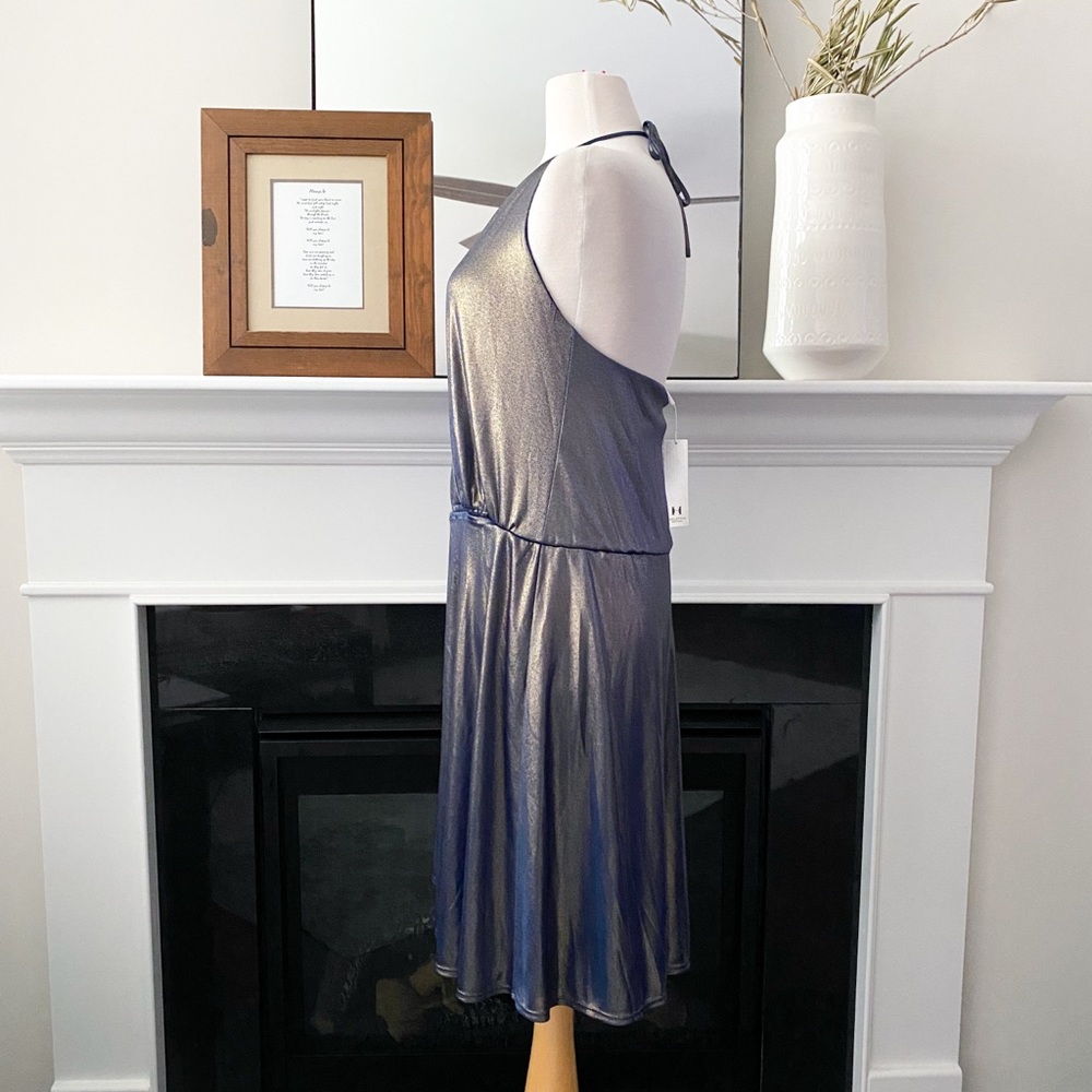 ❗️FINAL PRICE CLOSET CLOSING Halston Heritage Blue Gold Metallic Halter Dress - Picture 8 of 8